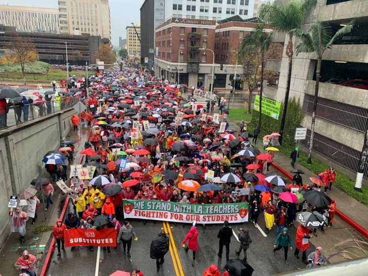 50,000 people marched in downtown Los Angeles on Monday in support of striking teachers. Photo: Chris Brooks
