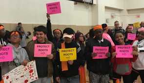 ROOTS Academy students protesting the proposed closure of their school.